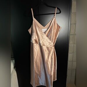 Birdy Grey Satin Pink Midi Wrap Dress - Women 1X Curve